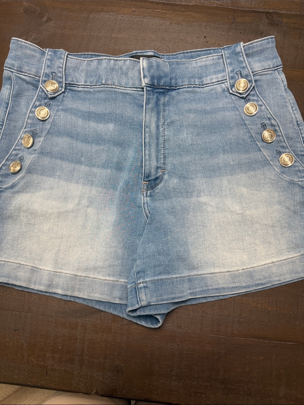 White House Black Market Light Blue Denim Button-Accent Shorts